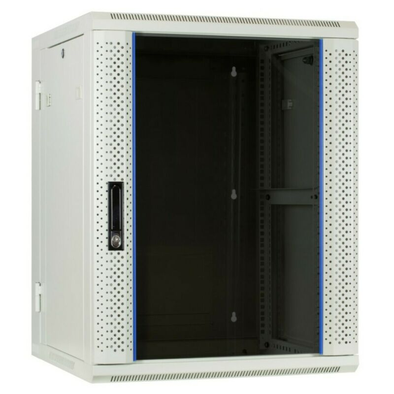 Szafka ścienna 22U (uchylna) z drzwiami szklanymi 600x600x1100mm (szer. x gł. x wys.)