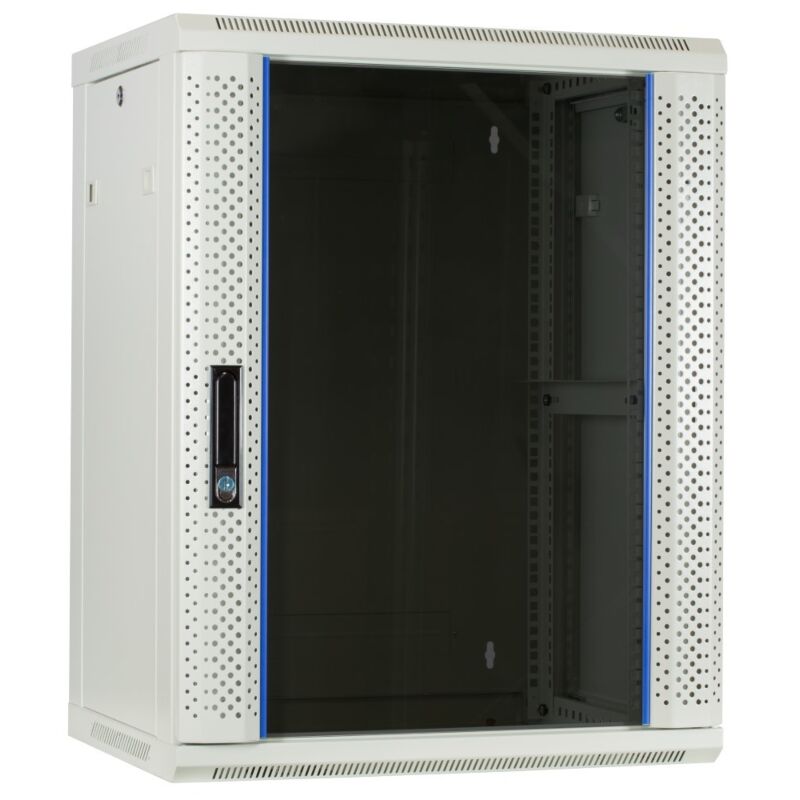 Szafka ścienna biała 15U z drzwiami szklanymi 600x450x770mm (szer. x gł. x wys.)
