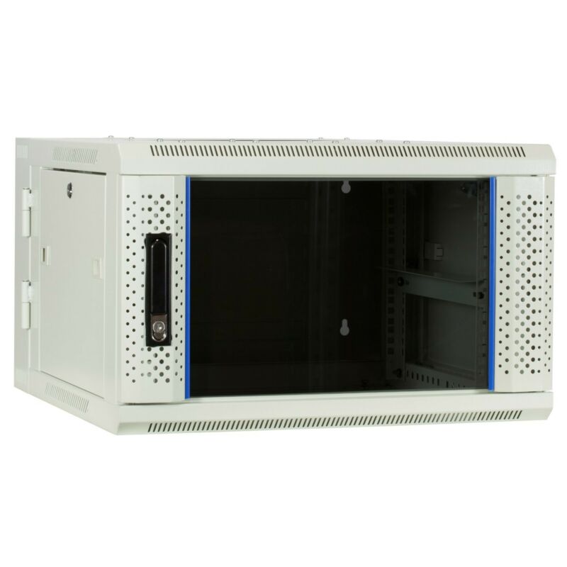 Szafka ścienna biała 6U (uchylna) z drzwiami szklanymi 600x600x368 mm (szer. x gł. x wys.)