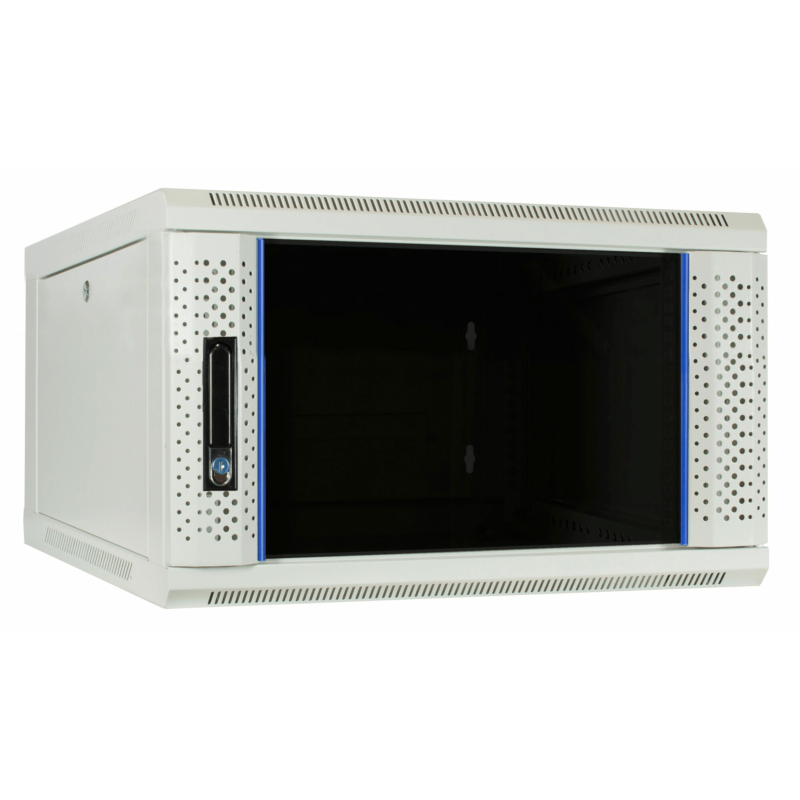 Szafka ścienna biała 6U z drzwiami szklanymi 600x600x368 mm (szer. x gł. x wys.)