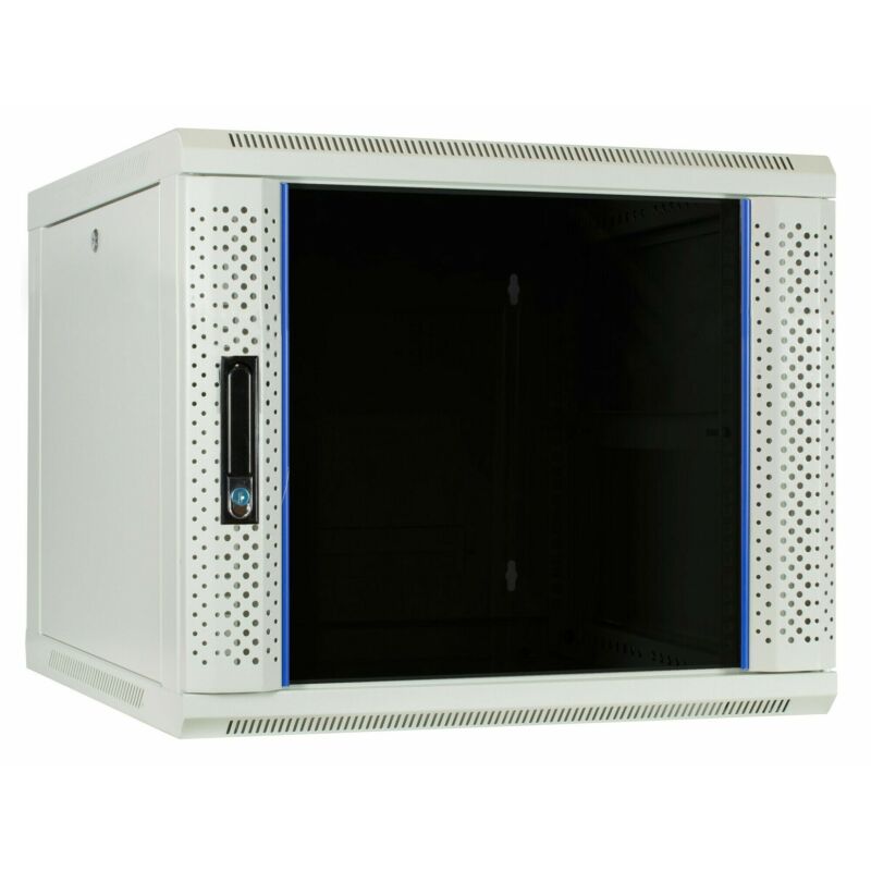 Szafka ścienna 9U biała z drzwiami szklanymi 600x600x500mm (szer. x gł. x wys.)