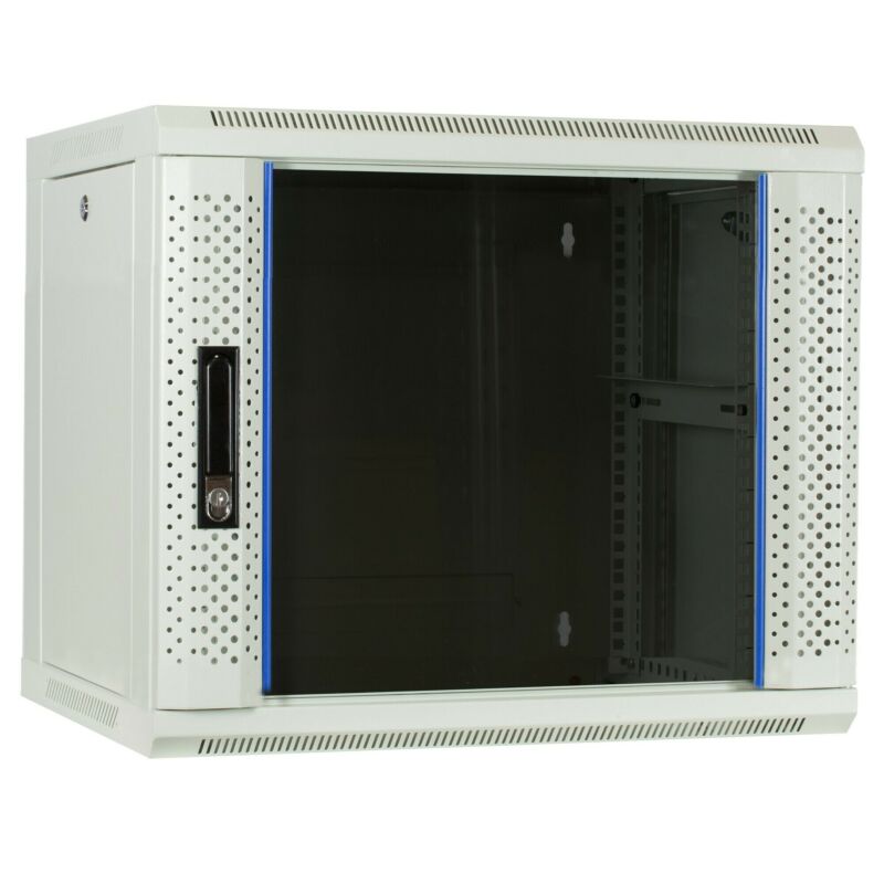 Szafka ścienna 9U biała z drzwiami szklanymi 600x450x500mm (szer. x gł. x wys.)