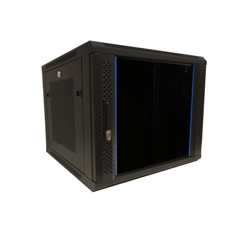 Szafka ścienna 9U z drzwiami szklanymi - perforowane panele boczne 600x600x500mm (szer. x gł. x wys.)