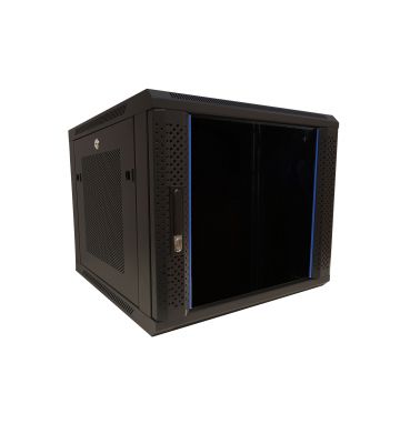 Szafka ścienna 9U z drzwiami szklanymi - perforowane panele boczne 600x600x500mm (szer. x gł. x wys.)