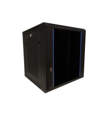 Szafka ścienna 12U z drzwiami szklanymi - perforowane panele boczne 600x600x635mm (szer. x gł. x wys.)