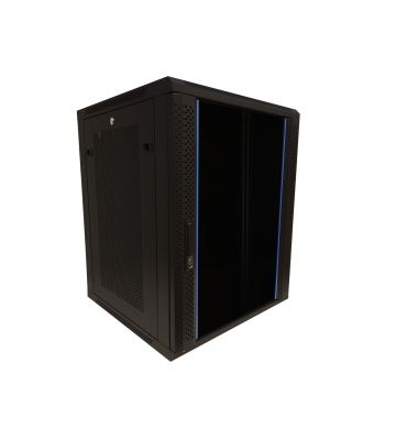Szafka ścienna 15U z drzwiami szklanymi - perforowane panele boczne 600x600x770mm (szer. x gł. x wys.)