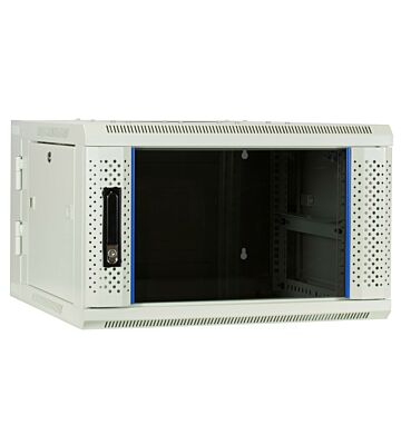 Szafka ścienna biała 6U (uchylna) z drzwiami szklanymi 600x600x368 mm (szer. x gł. x wys.)