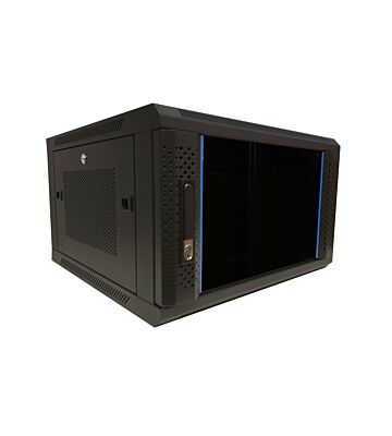 Szafka ścienna 6U z drzwiami szklanymi - perforowane panele boczne 600x600x368 mm (szer. x gł. x wys.)