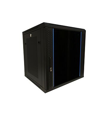 Szafka ścienna 12U z drzwiami szklanymi - perforowane panele boczne 600x600x635mm (szer. x gł. x wys.)