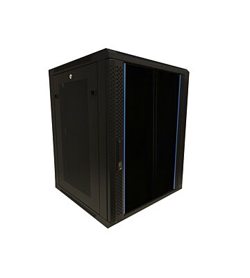 Szafka ścienna 15U z drzwiami szklanymi - perforowane panele boczne 600x600x770mm (szer. x gł. x wys.)