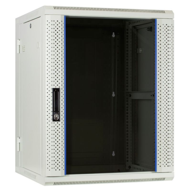 Szafka ścienna biała 15U (uchylna) z drzwiami szklanymi 600x600x770 mm (szer. x gł. x wys.)