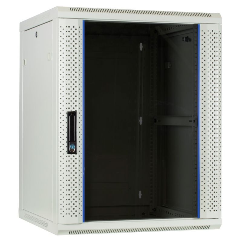Szafka ścienna biała 15U z drzwiami szklanymi 600x600x770mm (szer. x gł. x wys.)