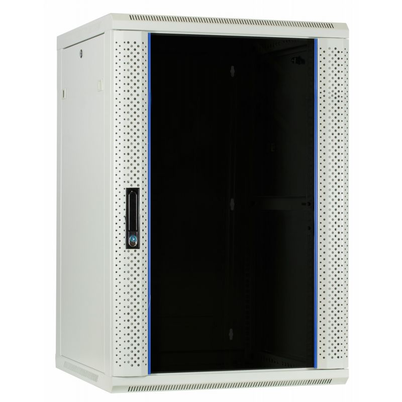 Szafka ścienna biała 18U z drzwiami szklanymi 600x600x900mm (szer. x gł. x wys.)