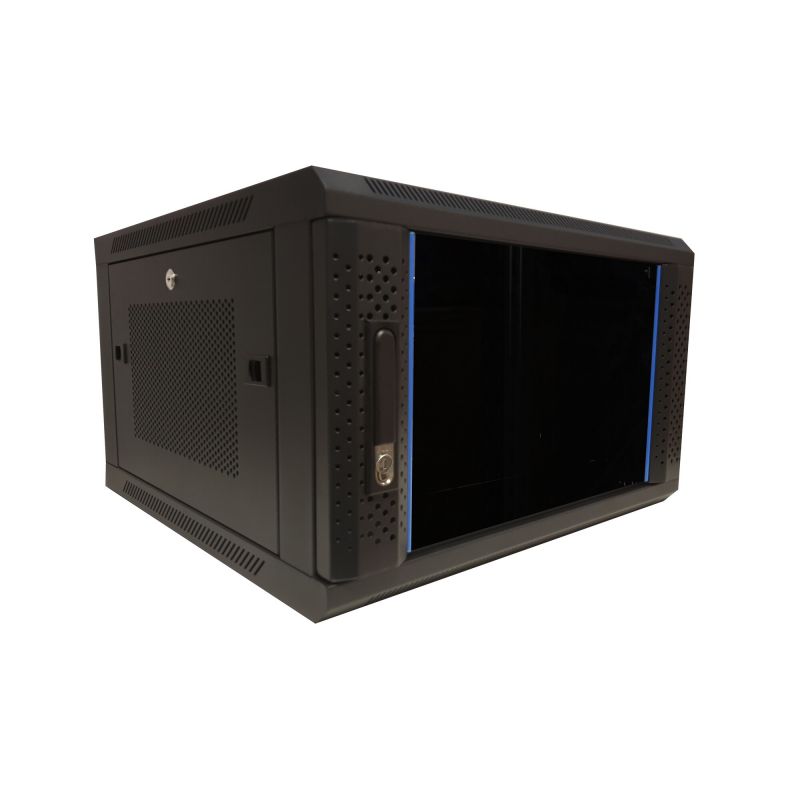 Szafka ścienna 6U z drzwiami szklanymi - perforowane panele boczne 600x600x368 mm (szer. x gł. x wys.)